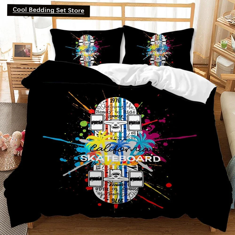 Skateboard Duvet Cover Set Skateboard Player Hip Hop Bedding Set Teens Street Hobby Sport Hippie King Size Polyester Quilt Cover