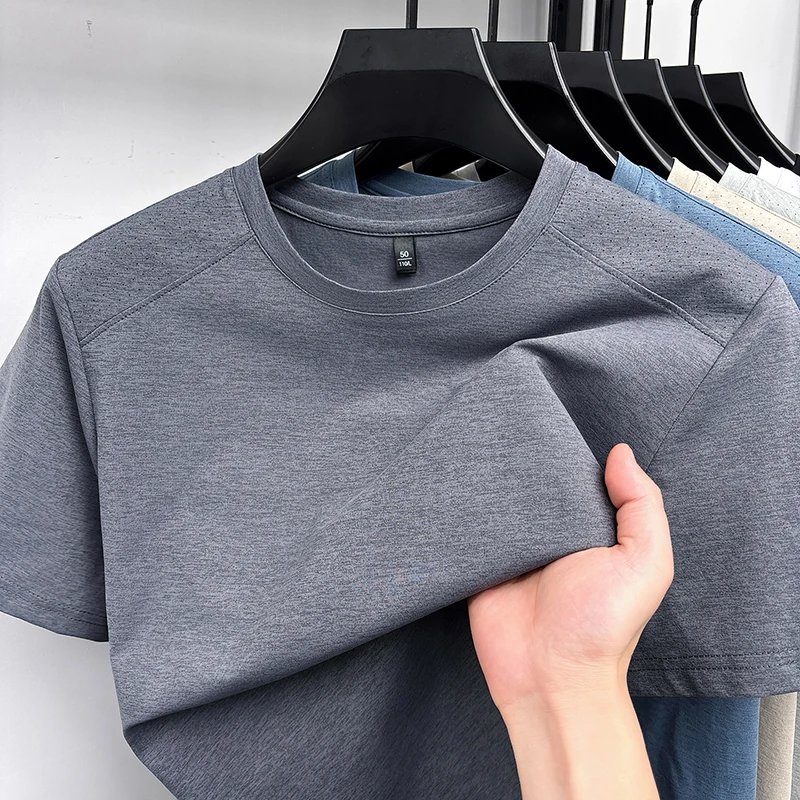 Cool Touch Schulter-Mesh-Perforiertes T-Shirt für Herren Rundhals Raglan Stretch Atmungsaktiv Anti-Schweiß Jogging Walking Basis-Bekleidung – Detail 7