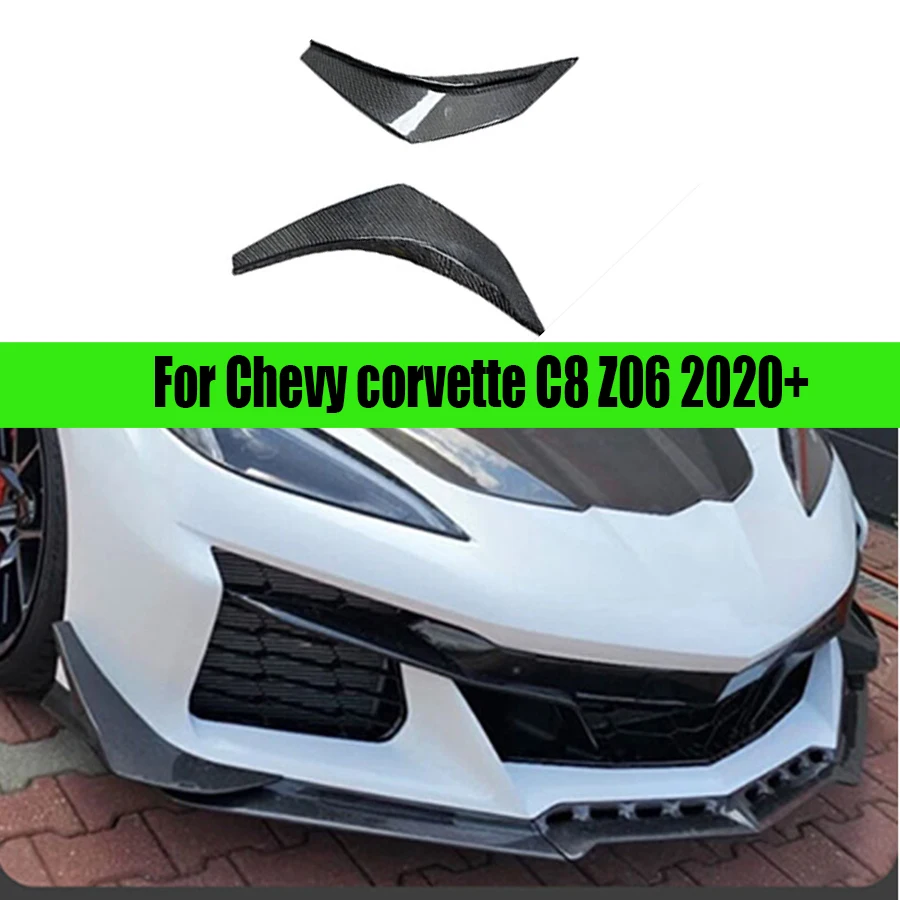 For Chevy corvette C8 Z06 Carbon Fiber Car Front Bumper Wind knife Splitter Spoiler Canard Air Knife Surround Trim body kit