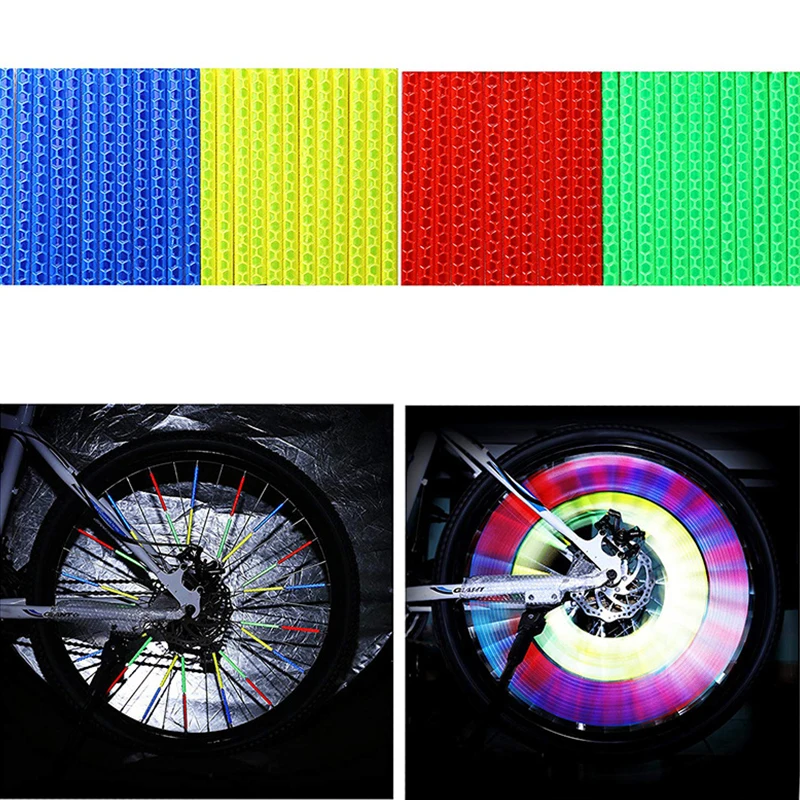 12Pcs Bicycle Reflective DIY Stripe Spoke Bike Reflector Steel Wire Lamp Spokes Outdoor Safety Warning Cycling Reflector Tape