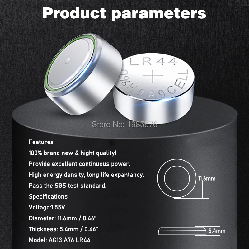 50pcs Alkaline Cell Coin Battery 1.55V AG13 LR44 Button Batteries LR1154 SR44 A76 357A 303 357 AG 13 For Watch Toys