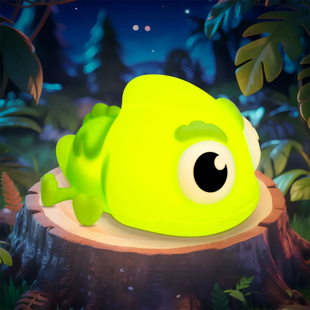 ضوء ليلي LED أخضر الحرباء - مصباح سيليكون رفيق النوم لسطح المكتب، مصباح مستشعر اللمس قابل لإعادة الشحن - عيد الميلاد G #1
