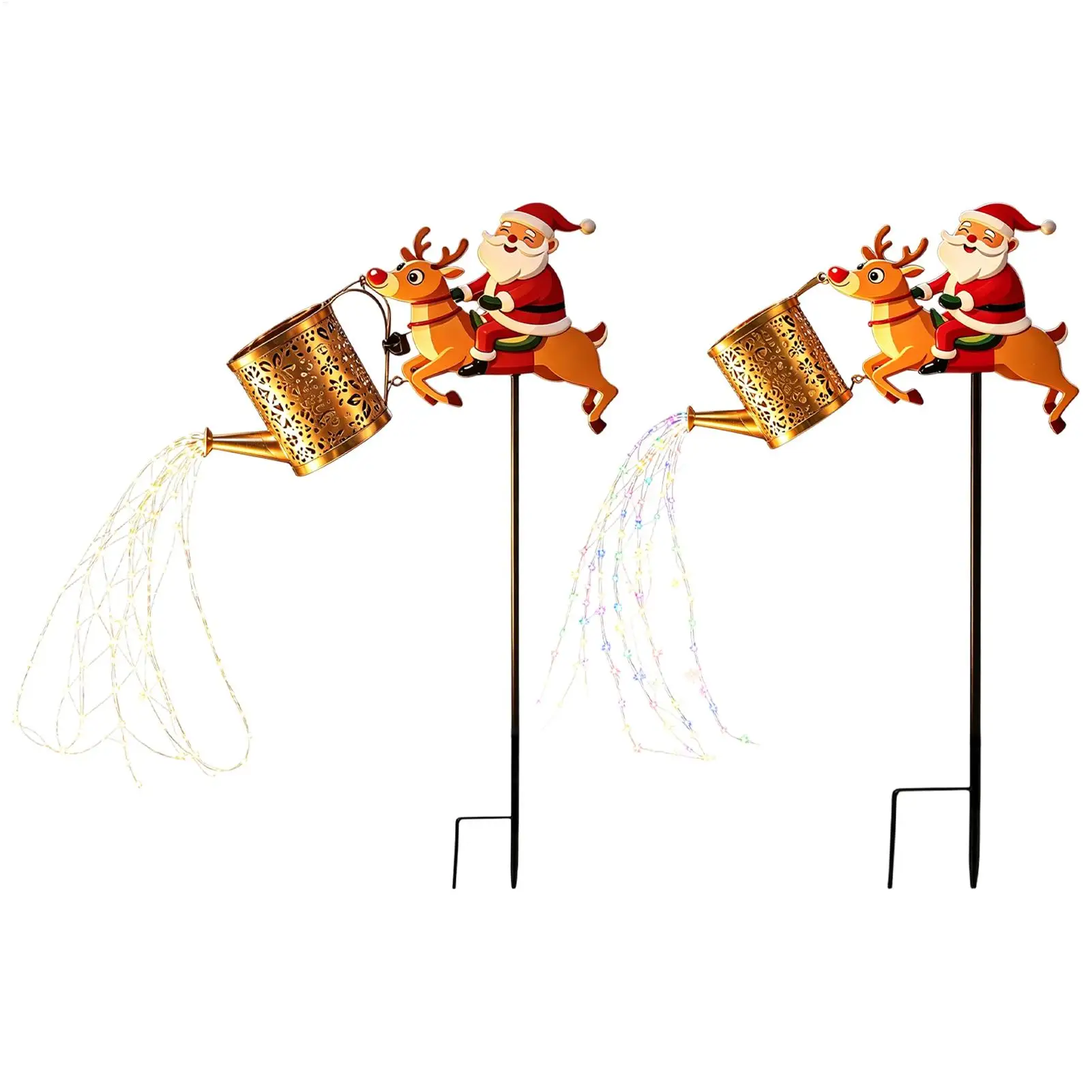 Christmas Solar Kettle Lights with Stake LED Christmas Santa Metal Garden Decor Yard Kettle Party String Lights for Pathway Lawn