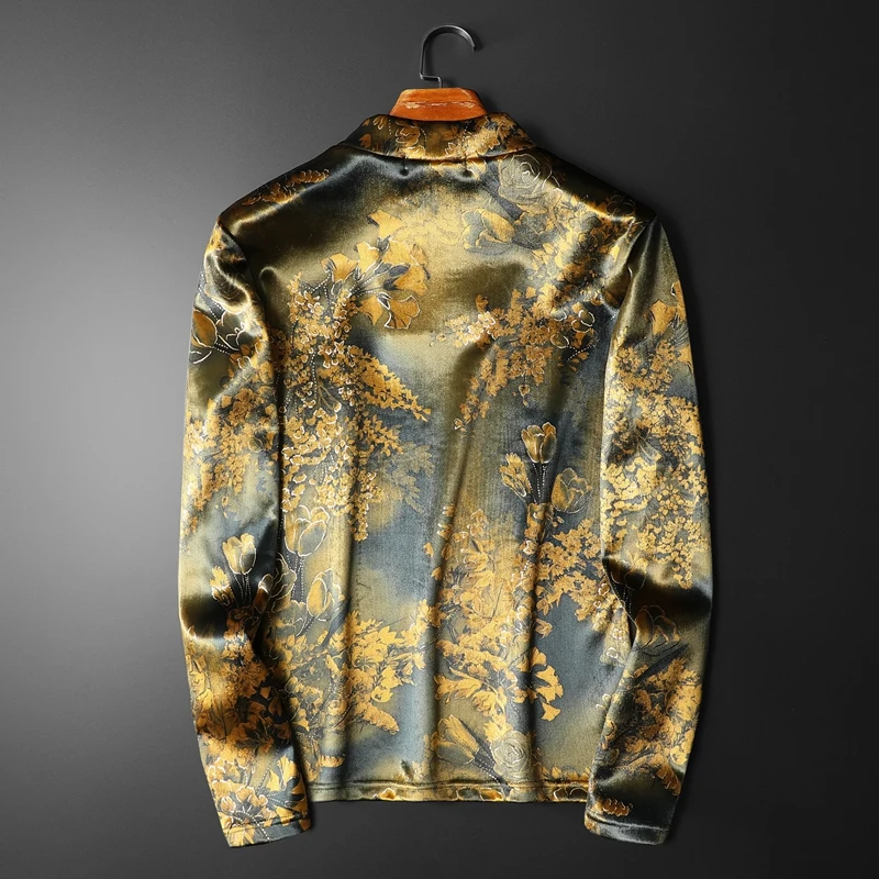 Floral Print Turtleneck Mens Designer Clothes Long Sleeve T-Shirts Winter Thick Warm Velvet Tees Tops Soft Comfortable Camisetas