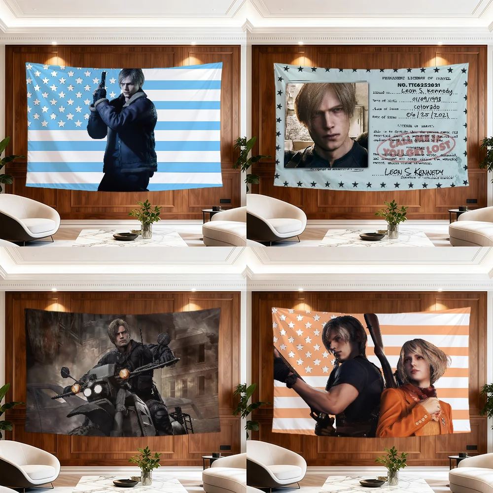 game art Leon Scott Kennedy R-ResidentS E-Evil flag Room Dorm Camp Party Garage Picnic hogar home Decor Banner Wall Hanging Gift