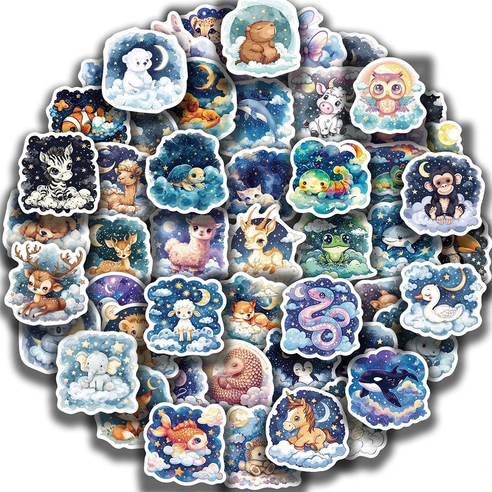 10/30/60pcs Kawaii Starry Sky Cloud Animal Stickers Cute Cartoon Creative Sticker DIY Suitcase Phone Scrapbook Decals Decoration