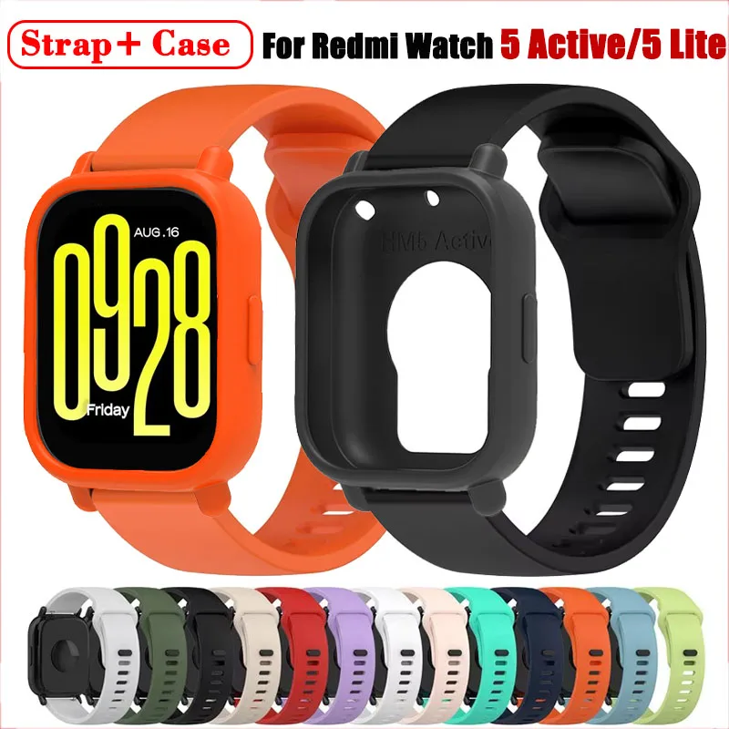 Silicone Casp + Strap For Xiaomi Redmi Watch 5 Active Soft Bumper Protector Shell For Redmi Watch 5 Lite Official Silicone Band