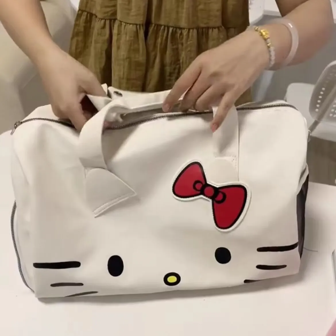 Sanrio Hello Kitty Shoulder Bag Cartoon Handbag   Portable Folding Big Travel Bag Cute San Liou Casual Versatile Handbag