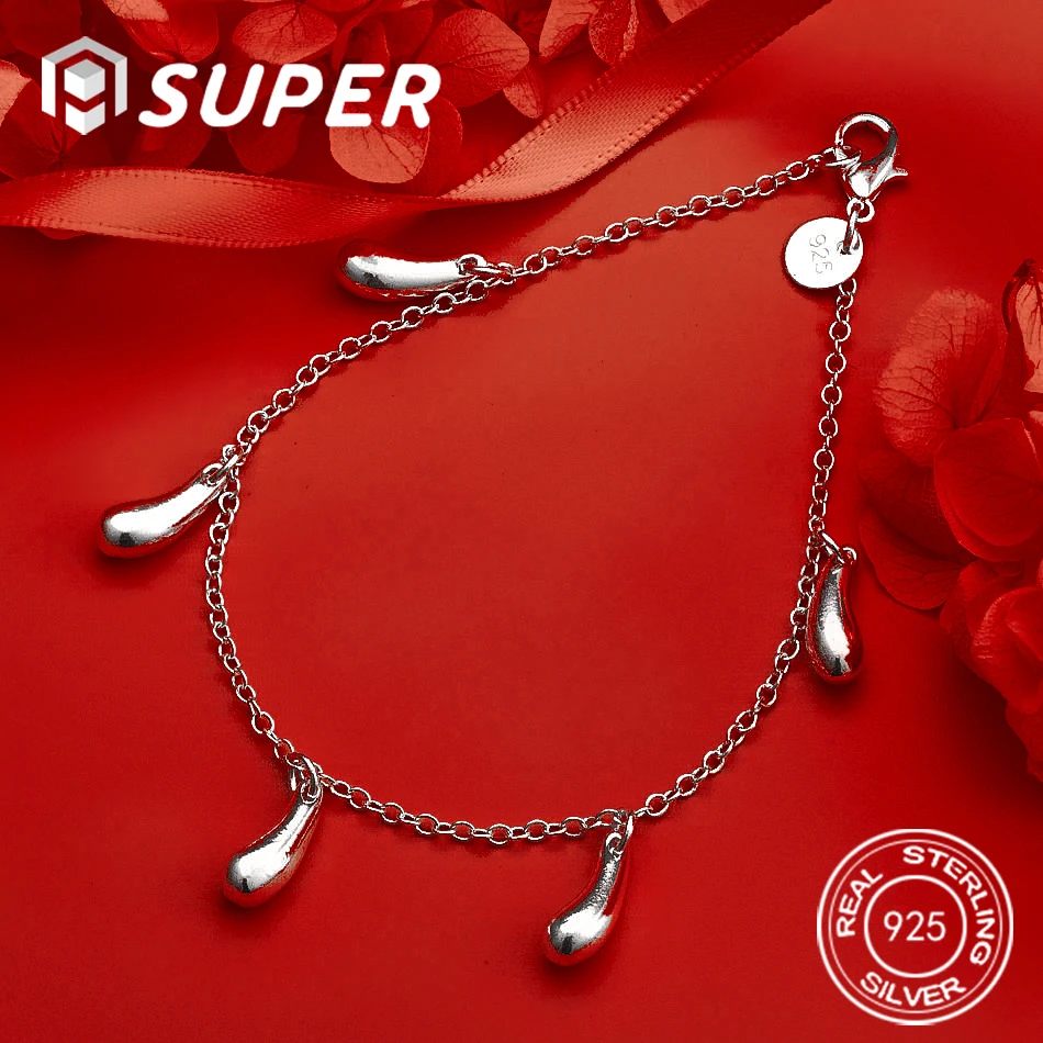 

ALISuper 925 Sterling Silver Exquisite Water Drop Pendant Bracelet Fashion Women Party Wedding Gift Accessories Jewelry