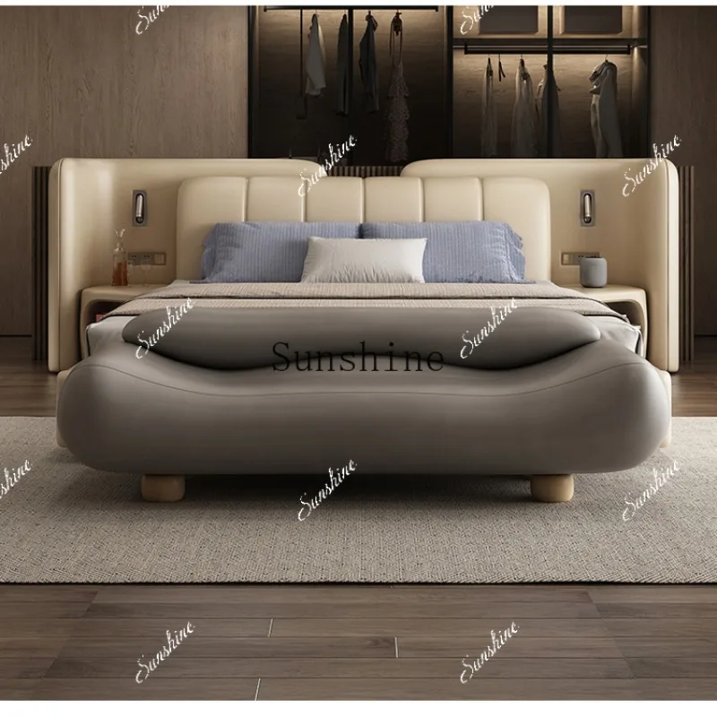 Premium Wave Leather Couple Bedroom Side Stool with Backrest  FT
