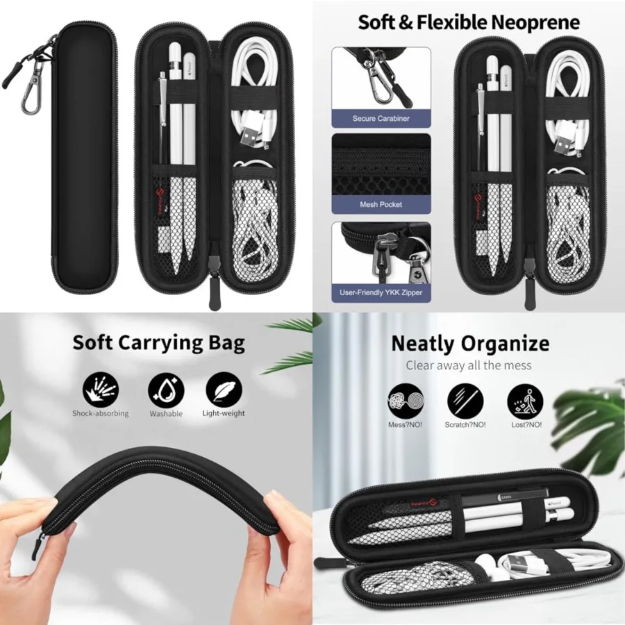 Pen Holder Case for Apple Pencil Pro, Apple Pencil (USB-C / 1st / 2nd Generation), Soft Neoprene Zipper Carrying Bag Sleeve Pouch for Samsung Stylus, Surface Pen，Black