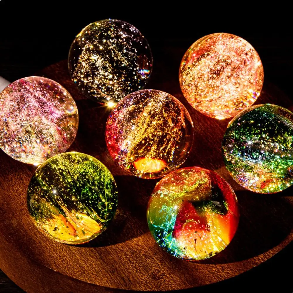 LED Wood Stand 7 Colorful Glass Ball Detachable Rectangle/Round Base Crystal Ball Night Lamp Durable Multi-purpose