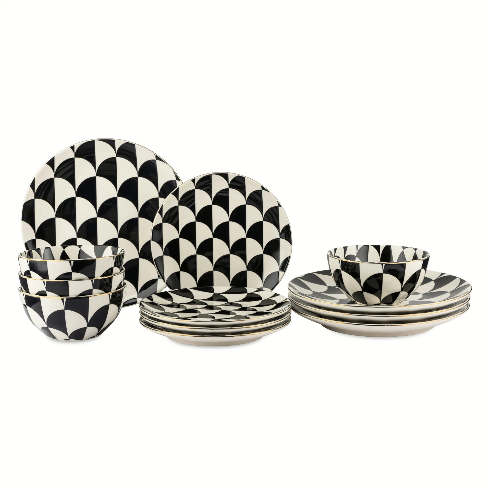 

Emmett 12-Piece Ceramic Dinnerware Set in Black and White