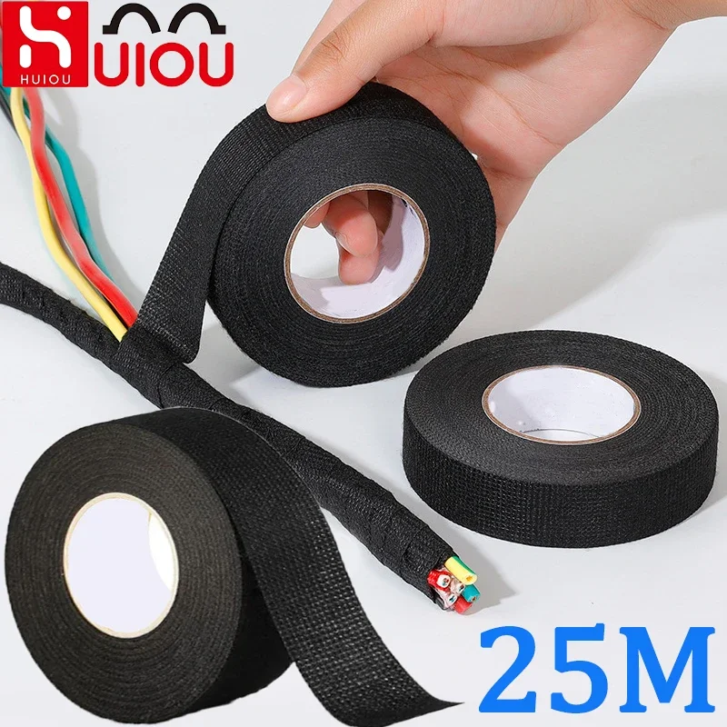 25 Meter Heat-resistant Flame Retardant Tape Adhesive Cloth Tape for Car Cable Harness Wiring Loom Protection Width 8/9/18/19MM