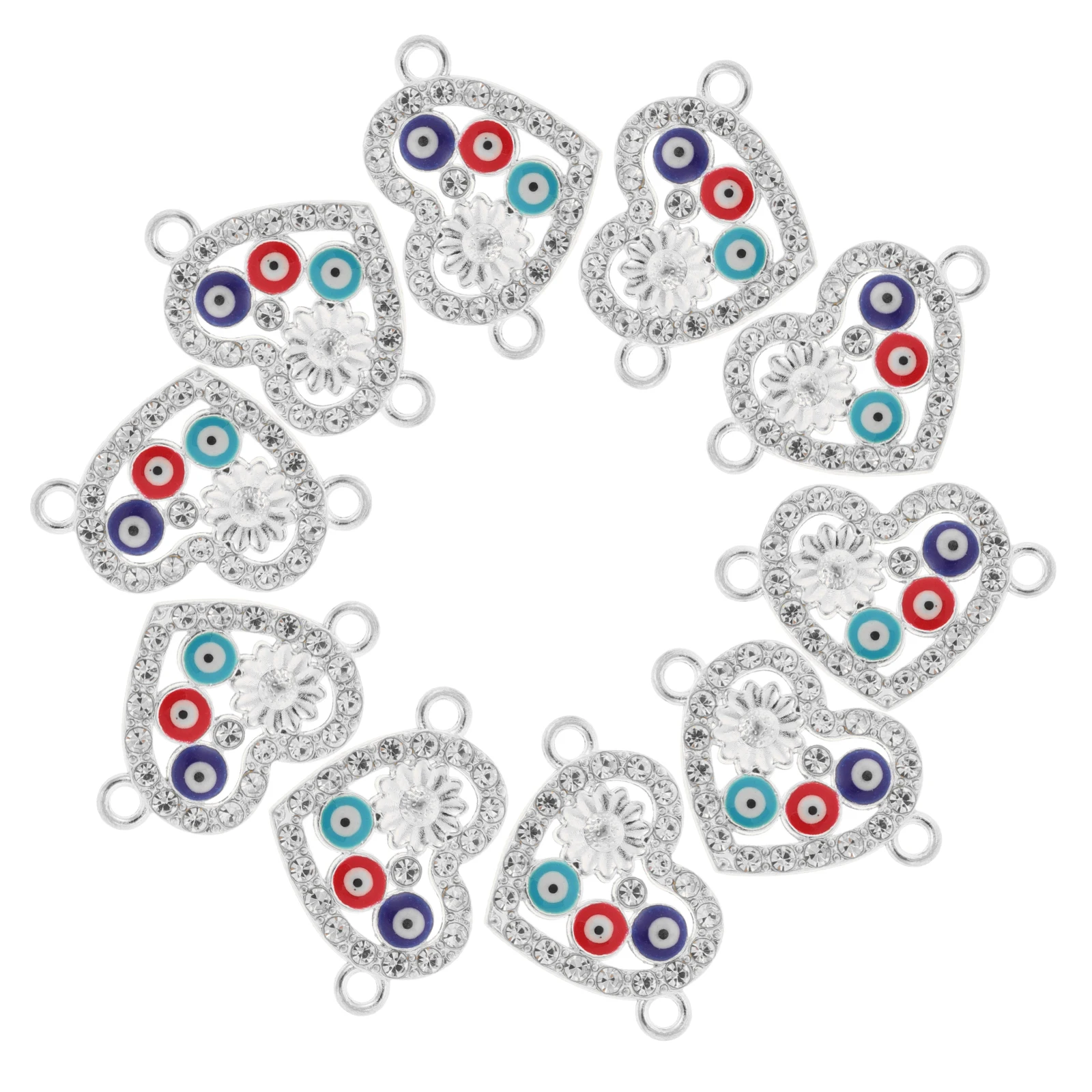 

10pcs Evil Eye Bead Heart Shaped Alloy Jewelry Pendant Charms Bracelet Necklace Crafting Decor Accessories