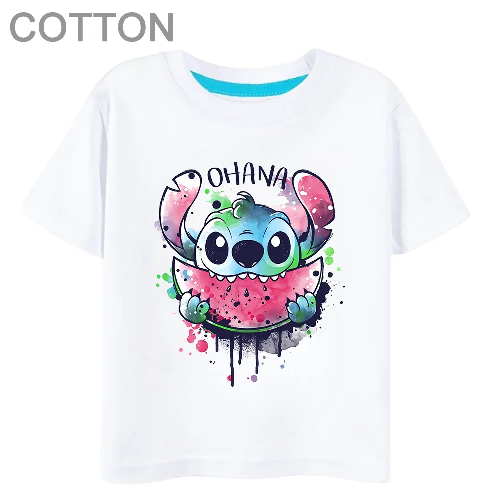 

Stitch Anime Fashion Girls Cotton Summer Children's Multiple Cartoon T-shirts Round Neck Casual Short Sleeve Print Pattern Boy