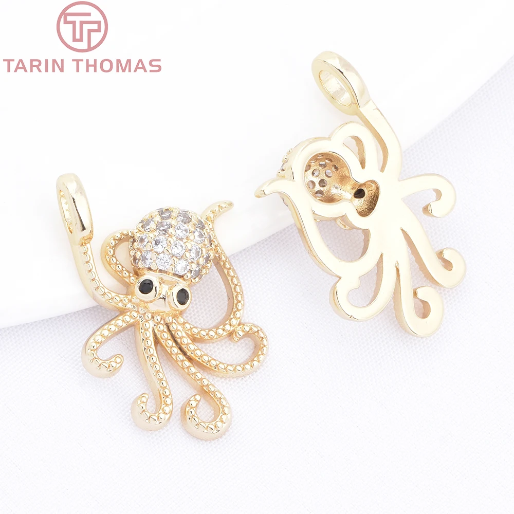 

(10281) 4PCS 16x23MM 24K Gold Color Brass with Zircon Octopus Shaped Pendants High Quality DIY Jewelry Making Accessories