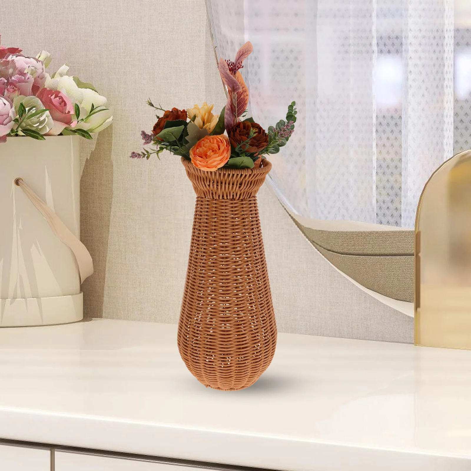 

Container Rattan Vase Decoration Office Indoor Plastic Vases for Centerpieces Artificial Flower Arrangement