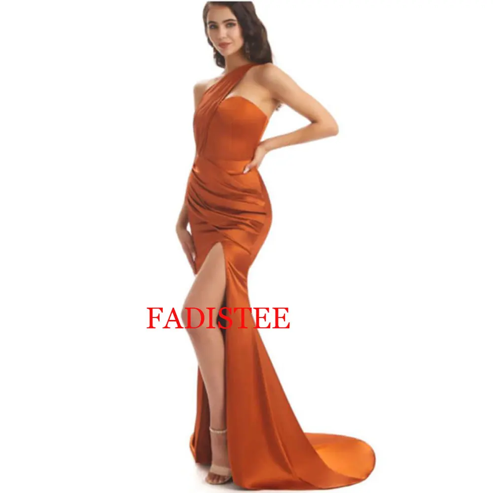 

Customized Elegant High Split Evening Dress One Shoulder Mermaid Wedding Party Dress Bridesmaid Dress Vestido De Gala Prom Gowns