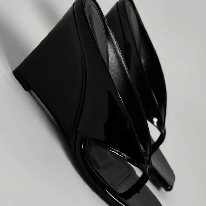 Black Square-toe Wedge Flip-flops 2026 New Niche Lightweight High Heels for Women view 4