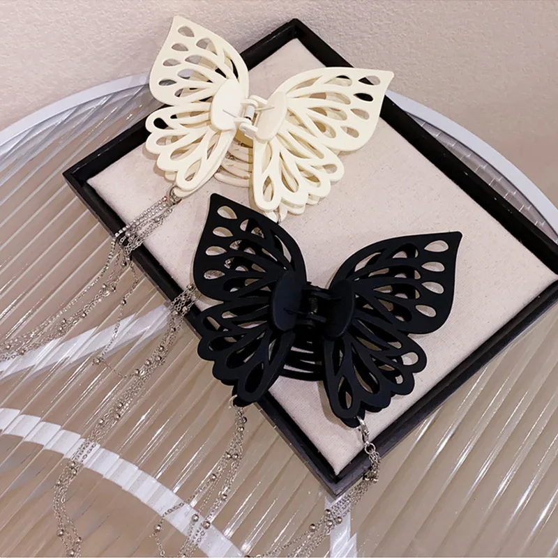 New Female Large Size Butterfly Tassel Hair Claw Simple Solid Color Ponytail Claw Clip Girls Woman Headwear Hair Accessories