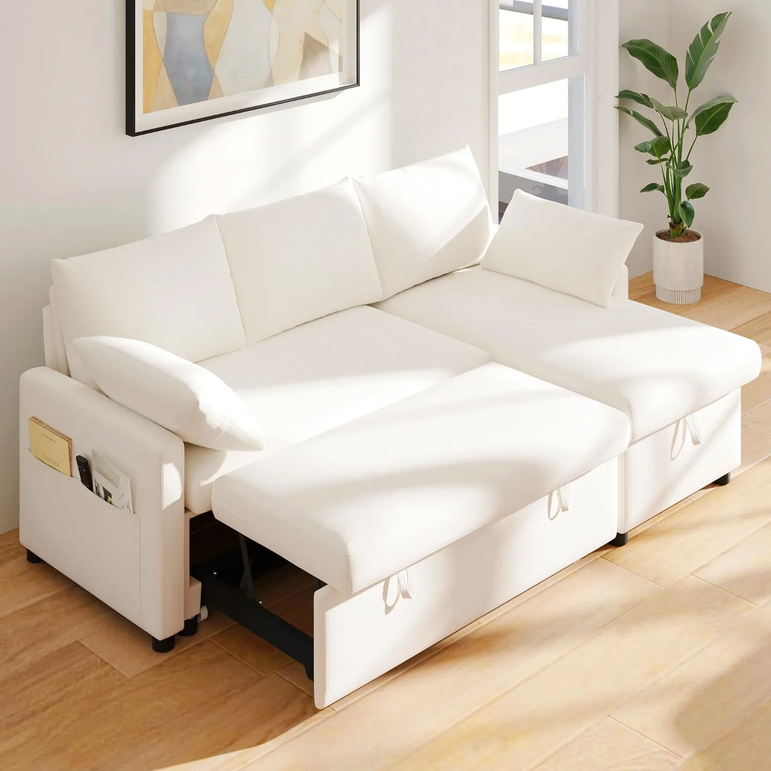 Aliexpress 80'' L-Shaped Chenille Sleeper Sofa Bed with Storage, Beige | Convertible Bed, Hidden Storage Space, Side Storage - Aliexpress Deal