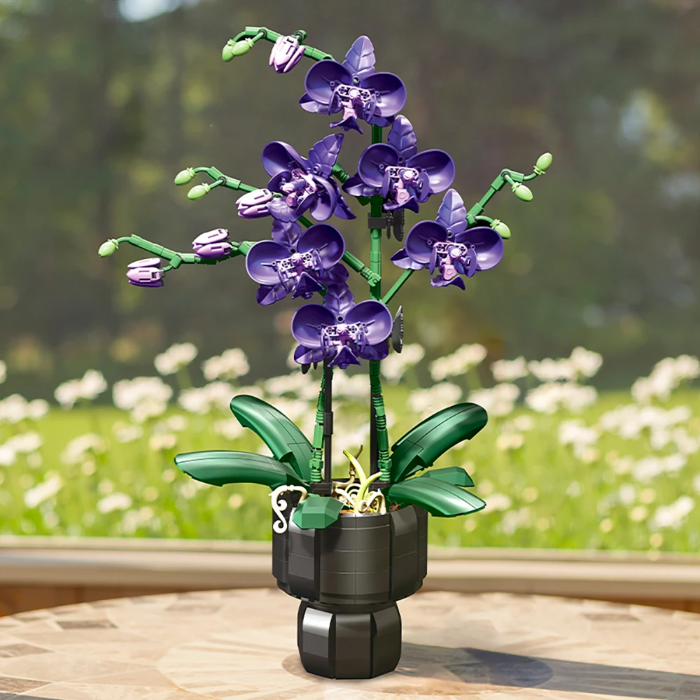

KNEW BUILT Purple Phalaenopsis Potted Building Block Toy-DIY Realistic Flower,Ideal Festival Gift for Girls,Creative Home Decor