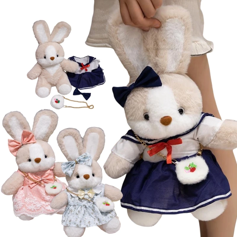 New Cartoon 35cm Bunny Bib Toys Dress Super Soft Creative Rabbit Dolls Animal Comfy Girls Birthday Gifts Pillow Funny Home Decor