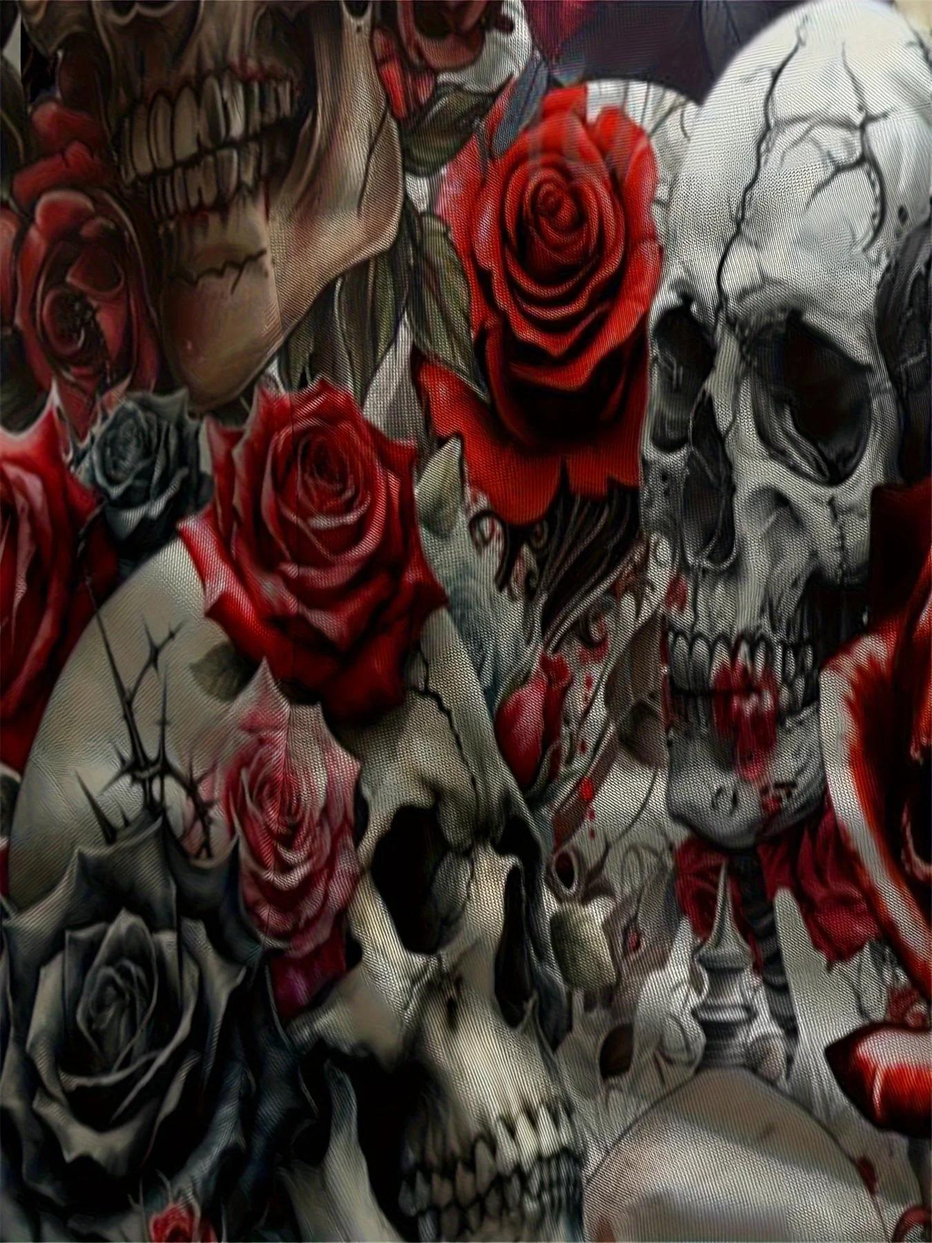 Herren-T-Shirt im Streetwear-Stil mit 3D-Druck – Roter Rosen- und Totenkopf-All-Over-Print – Halloween-Geschenk – Herren-Oberteil – Detail 5
