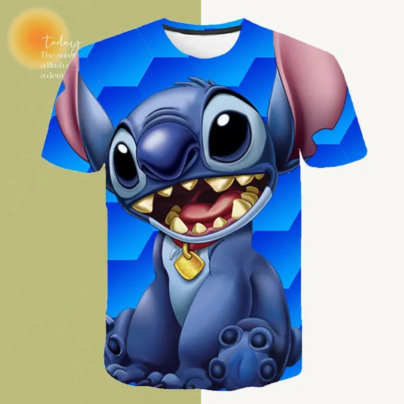 Children's Cartoon T-shirt Stitch Printed Boys Black Short Sleeved Summer Casual Girl T Shirts Birthday Clothing Boy Sportswear