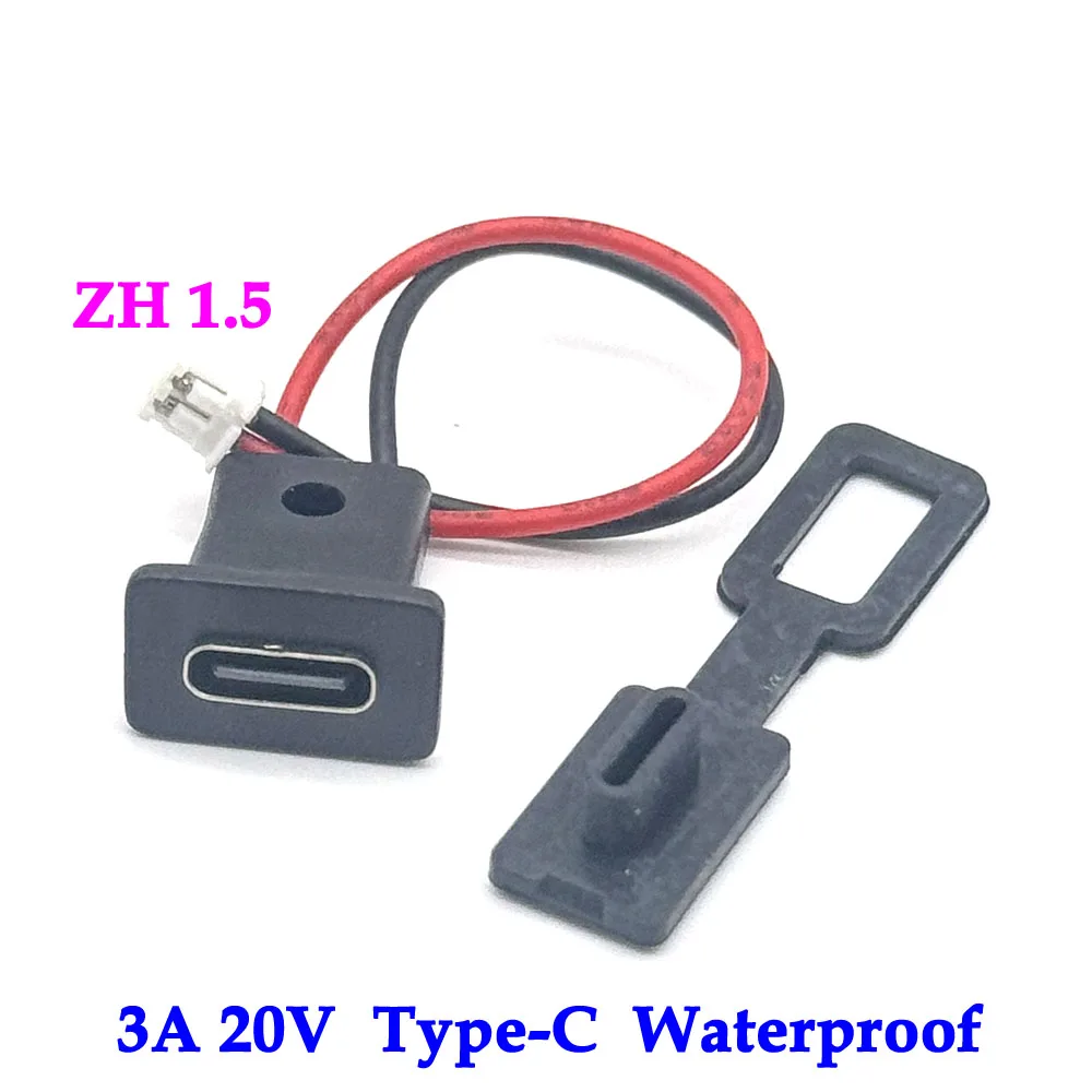 

with cap Type-C Female Chassis 2P Type-C Female Socket Connector Waterproof Jack Female Charging Port with Card Buckle 3A USB-C