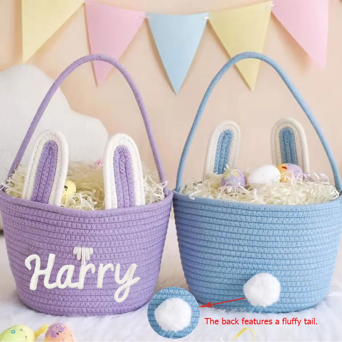 1pc personalized woven hand-held storage basket, customizable with letters, multi-functional storage basket, Easter gift basket