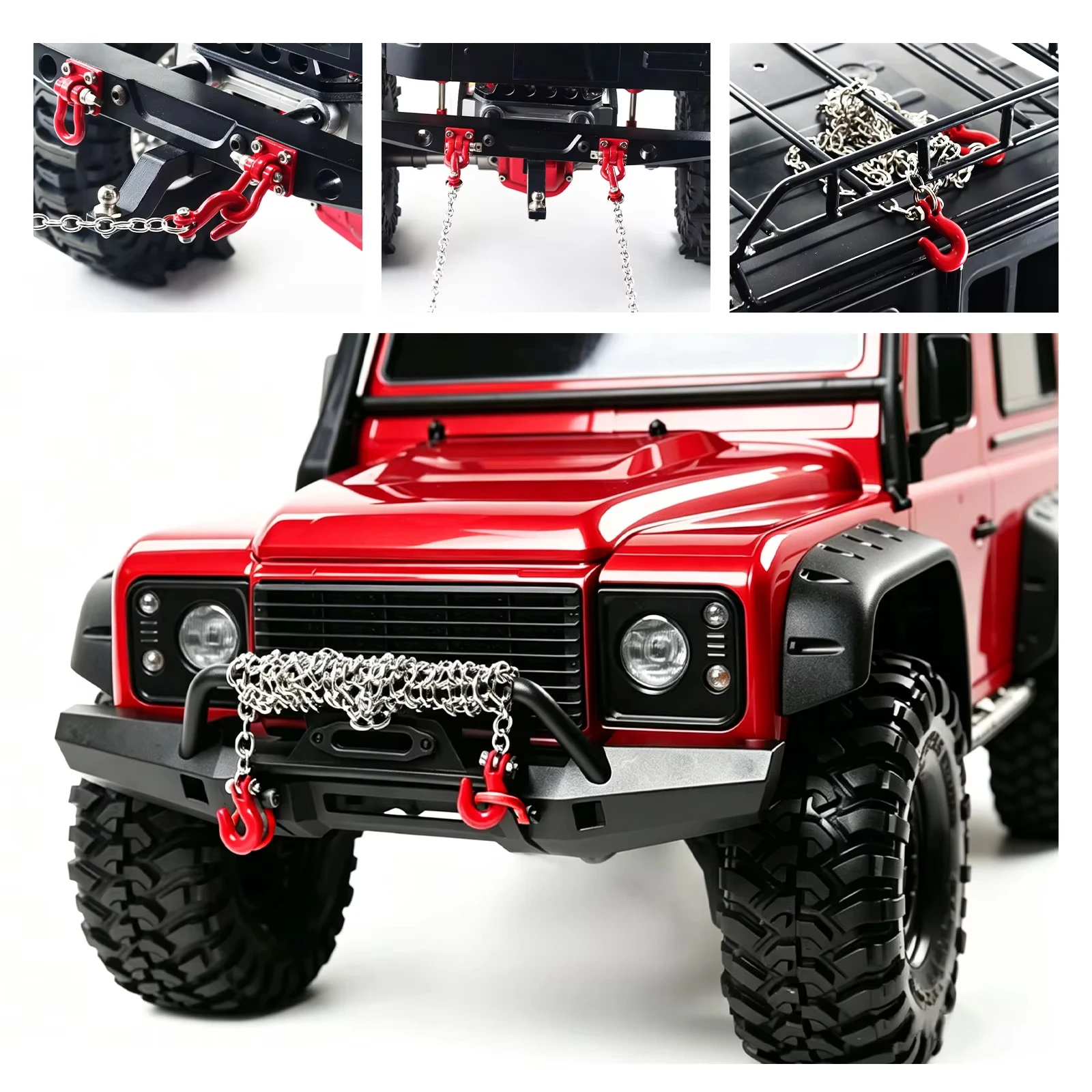 1/10 Scale RC Crawler Car Realistic Metal Trailer Chain with Tow & Rescue Buckle for Axial SCX10 TRX4 KM2 D90 D110 RC4WD Wraith
