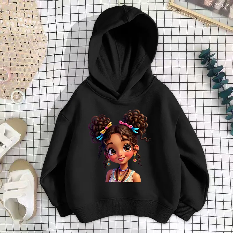 Fashionable girls' hoodies for children; fleece-lined long-sleeved tops in Korean style for autumn/winter; shoulder-length coats