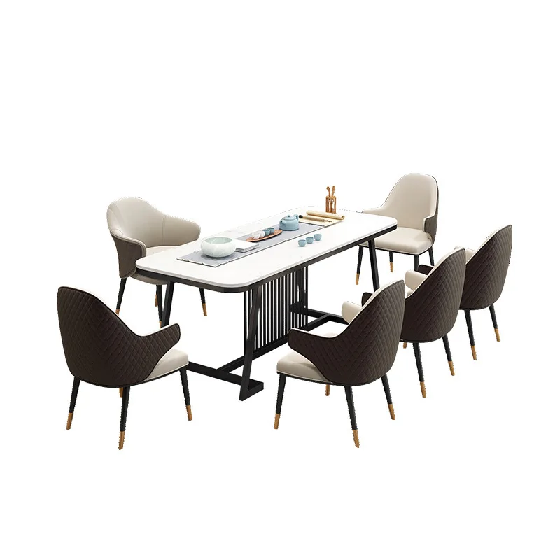 

Modern simple rock slab tea table, home living room Zen wrought iron tea table, office reception tea table and chairs