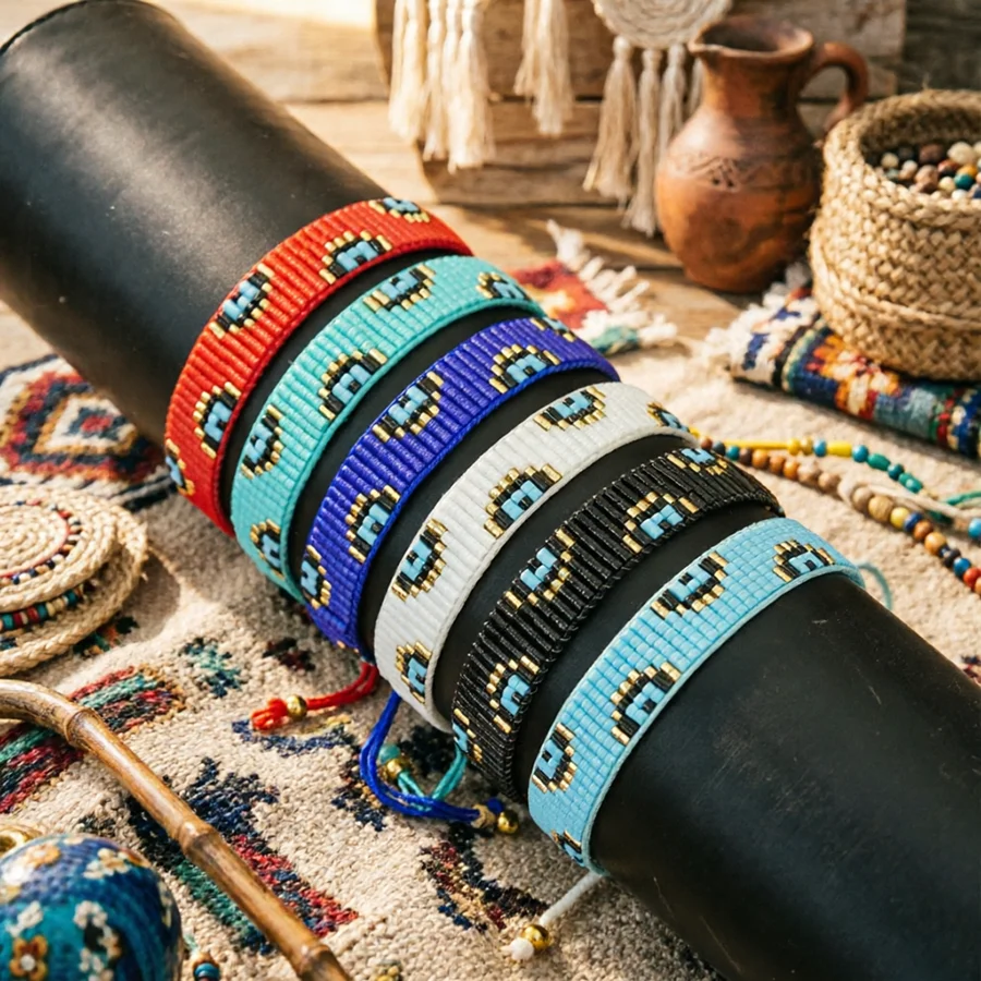 Bohemian Rice Beads Bracelet Unisex Apparel Accessories 6 Colors Devil's Eye Adjustable Ethnic Wristband Vacation Couple Joias