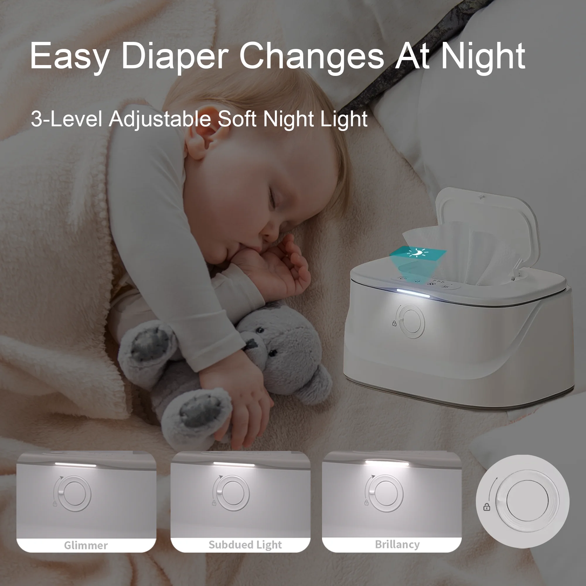 Intelligent Adjustable Temperature Baby Constant Temperature Wet Wipes Heater Wet Wipes Insulation Box with Night Light