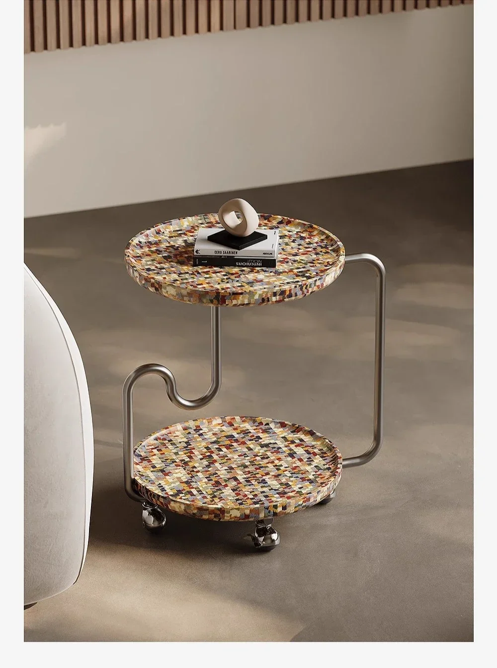 โต๊ะข้างโซฟาสไตล์มินิมอลอิตาลี หรูหรา ทันสมัย ทรงกลม โต๊ะกาแฟขนาดเล็ก เคลื่อนย้ายได้