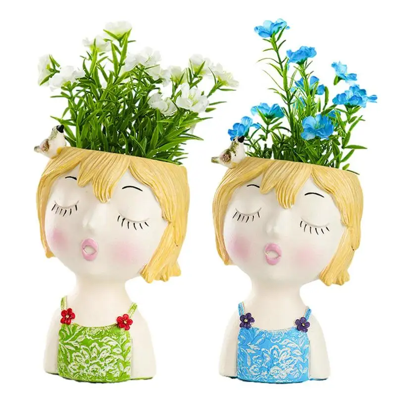 

Head Planter Girls Face Head Figurine Flower Pot Succulent Plant Resin Aesthetic Art For Indoor Outdoor Plants Yard Patio Garden