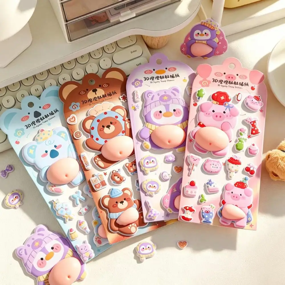 New 3D Animal Belly Squishy Stickers Silicone Foam Pinch Stress Relief Decals Cute Cartoon DIY Scrapbook Decor for