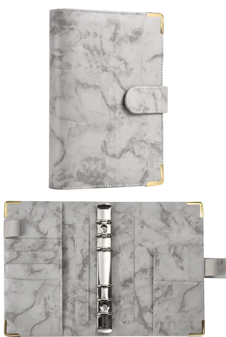 2025 A6 Marble Black PU Binder Notebook DIY Binder Notebook Cover Diary Agenda Planner Paper Cover School Stationery