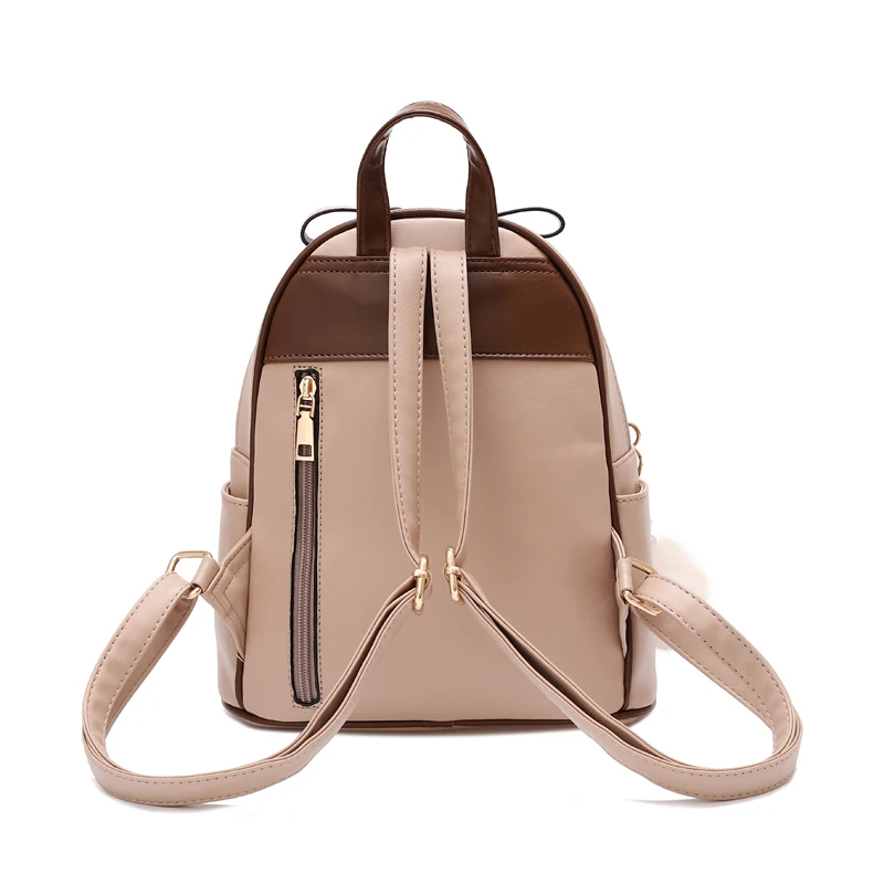 Zaino in rilievo con motivo a cartone animato, borsa per libri Colorblock di moda con decorazioni a sfera in peluche per le donne