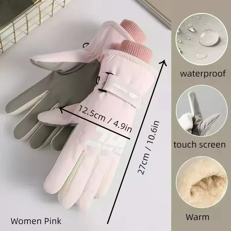 

Унисекс водонепроницаемые ветрозащитные теплые лыжные перчатки с утолщенной подкладкой из флиса, сенсорные, для велоспорта, сноубординга и зимних видов спорта