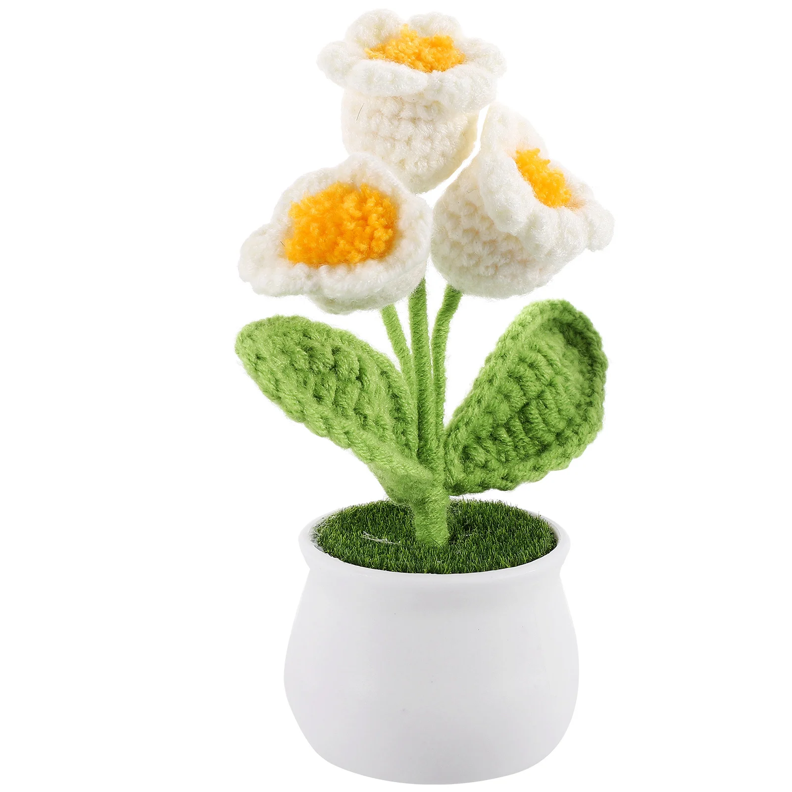 

Artificial Crochet Flower Convallaria Desktop Home Decoration Car Dashboard Lifelike Wool Knitted Potted Plant