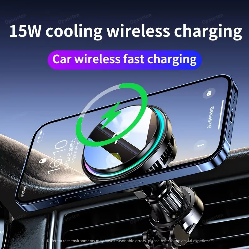 車載充電器-rgbライト-アイス冷却-マグネット式-ワイヤレス充電器-スマホホルダー-エアコン吹き出し口-急速充電-iphone-17-16-15-14対応
