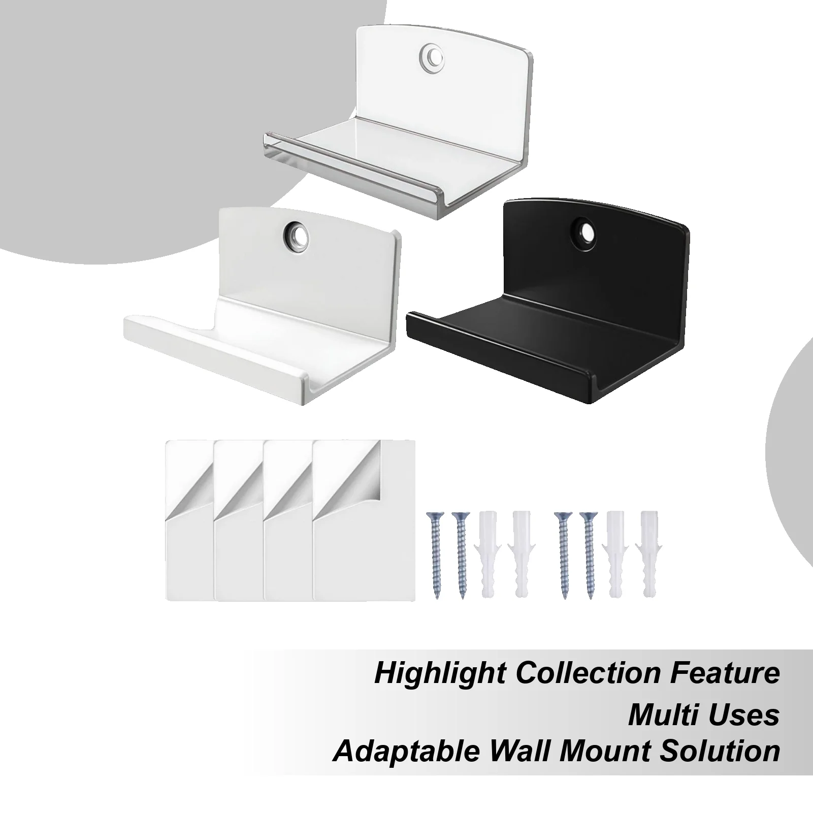 4PCS Black Vinyl Record Display Rack Wall Acrylic Record Shelf Adhesive Record Wall Mount Suitable For 1LP And 2LP Records