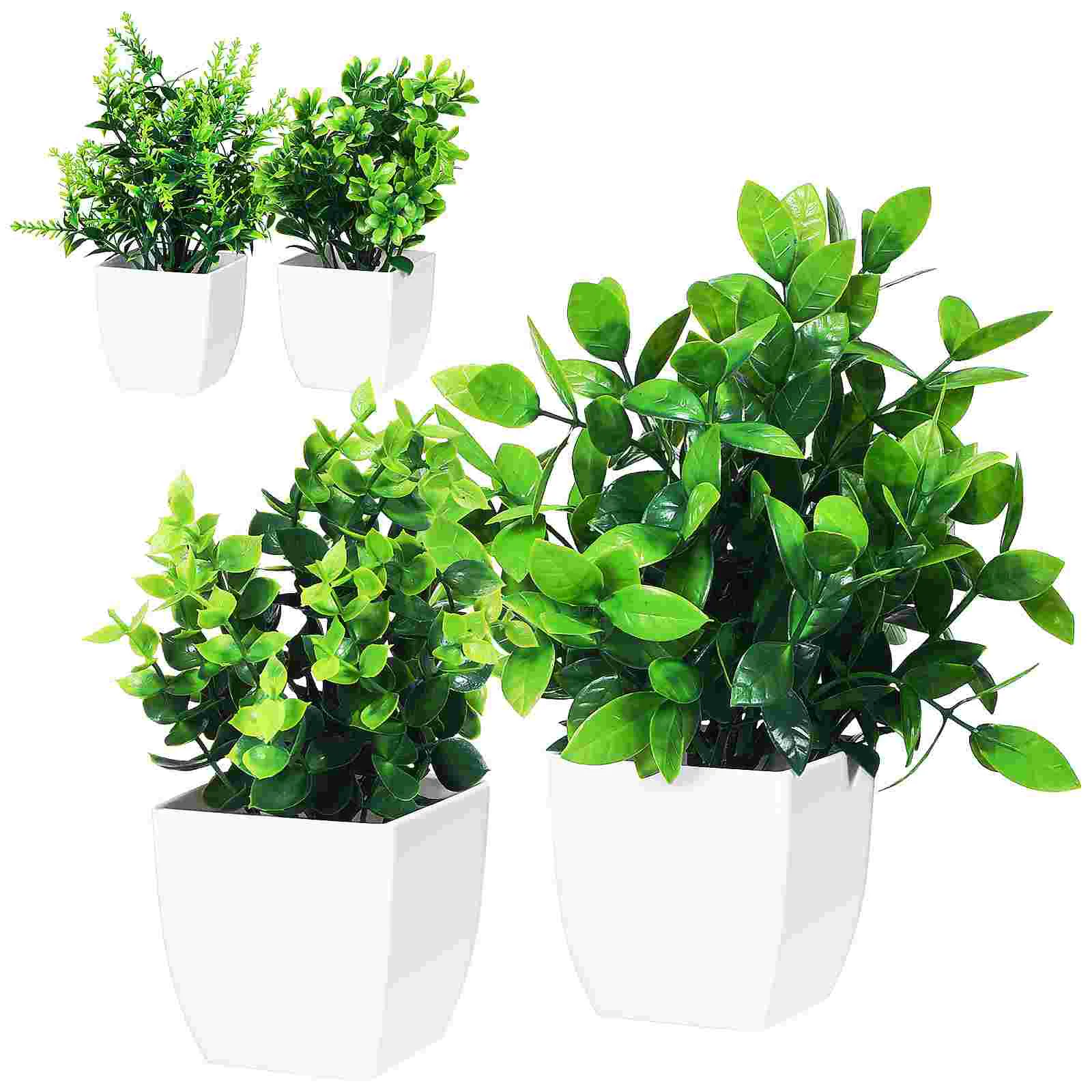 

4 Pcs Plant Home Bonsai Decor Plants Artificial Indoor Ornaments Faux Potted Plastic Fake