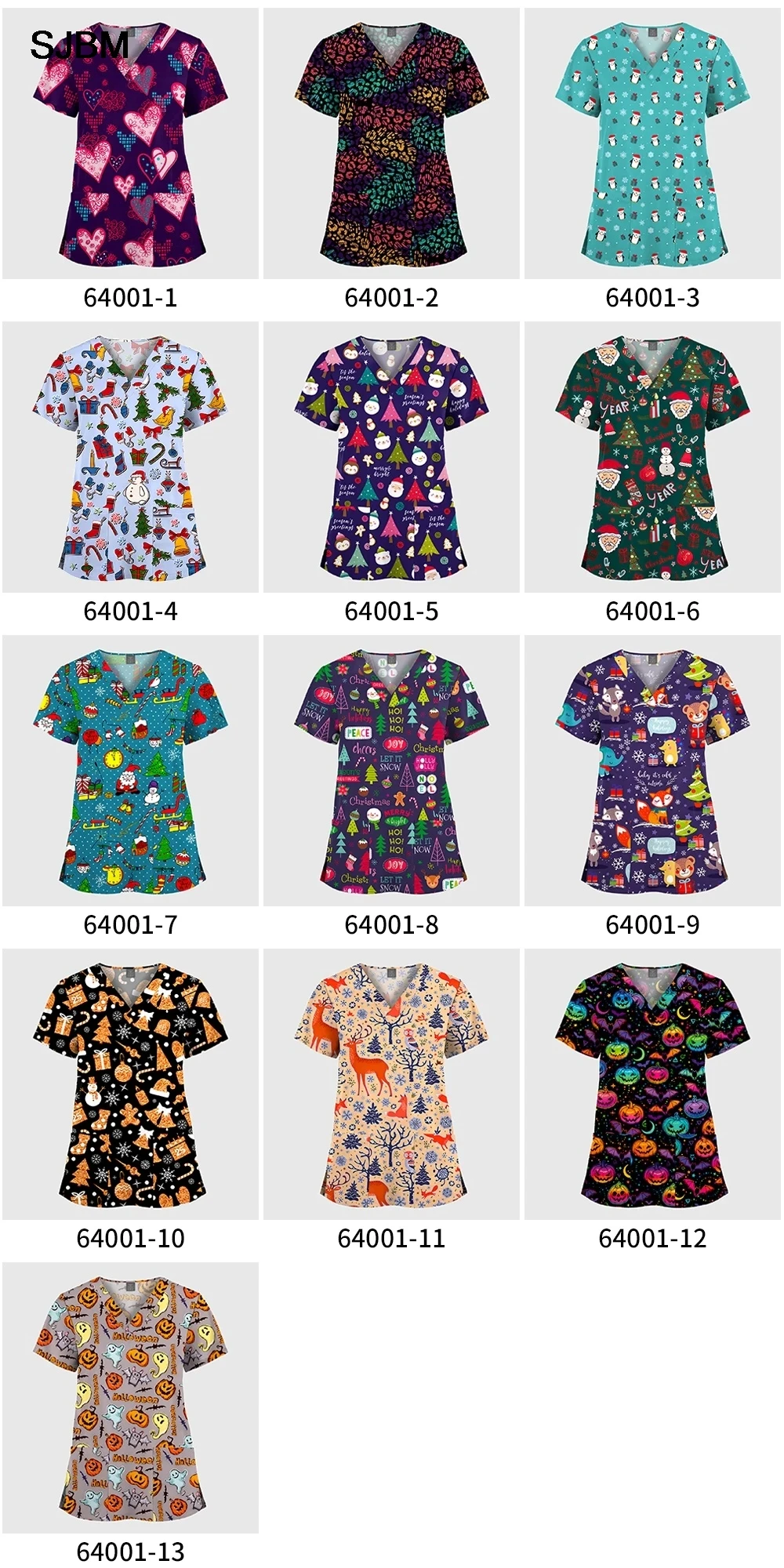 Uniforme de belleza para enfermera y hombre, camisetas con cuello en V con estampado navideño, uniformes quirúrgicos para Hospital, Top exfoliante estampado para enfermera