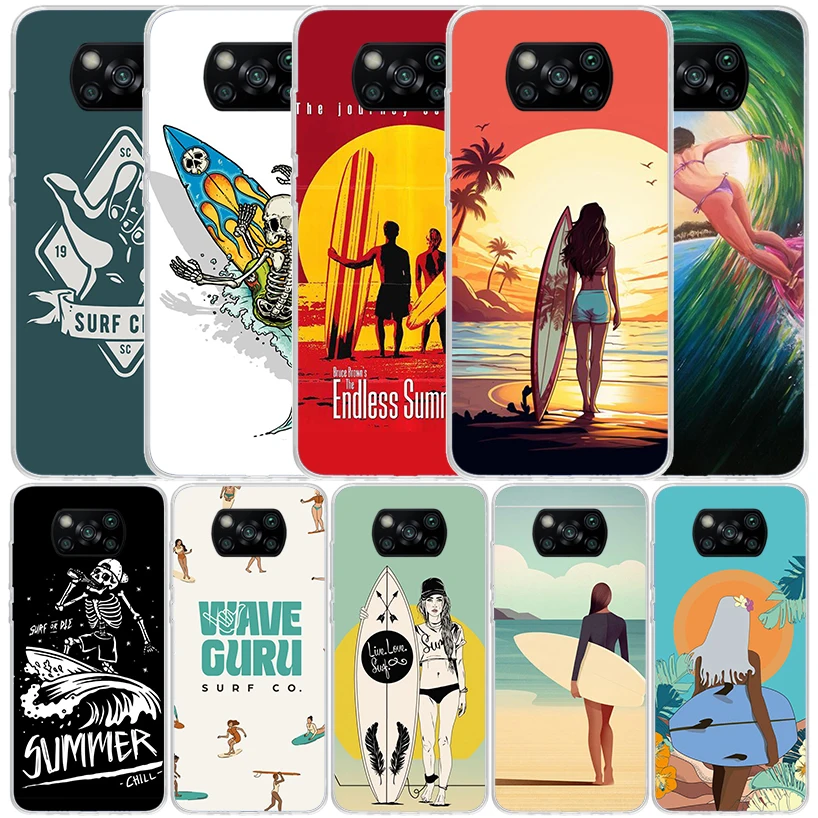 Surf Board Aesthetic Phone Case For Xiaomi Poco X6 X5 X4 X3 Nfc F6 F5 Pro F4 Gt F3 F2 F1 M5S M4 M3 M2 Soft TPU Back Cover