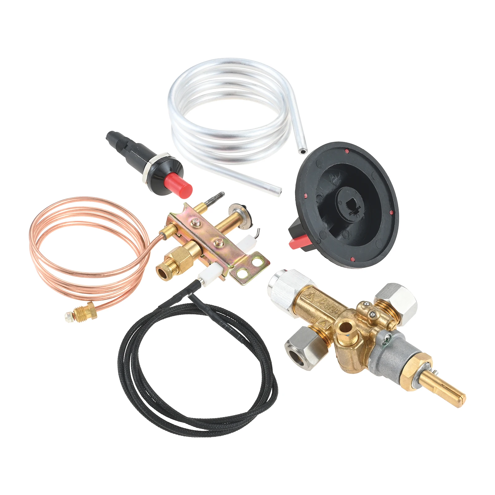 3 Outlet Pilot Burner Thermocouple Piezo Igniter with 1/2PSI Brass LP Gas Safety Valve Kit for Pizza Oven Fireplace Range Oven